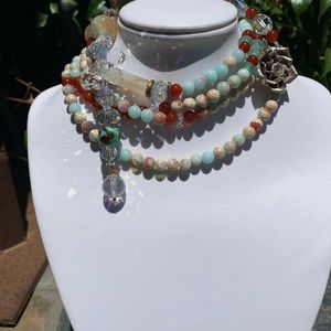 Agate, Wrapped Jeweled necklace 55”